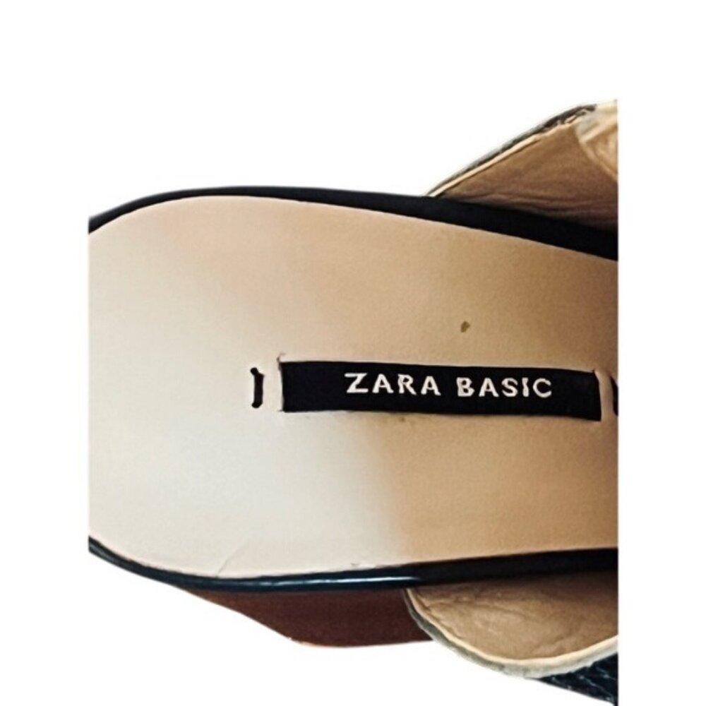 Zara Dark Green Leather & Snake-Print Block Heel Mules - Picture 11 of 11
